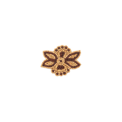 Vintage Brown and Natural Wood Beaded Abstracted Floral Applique - 2.75" x 2.125"