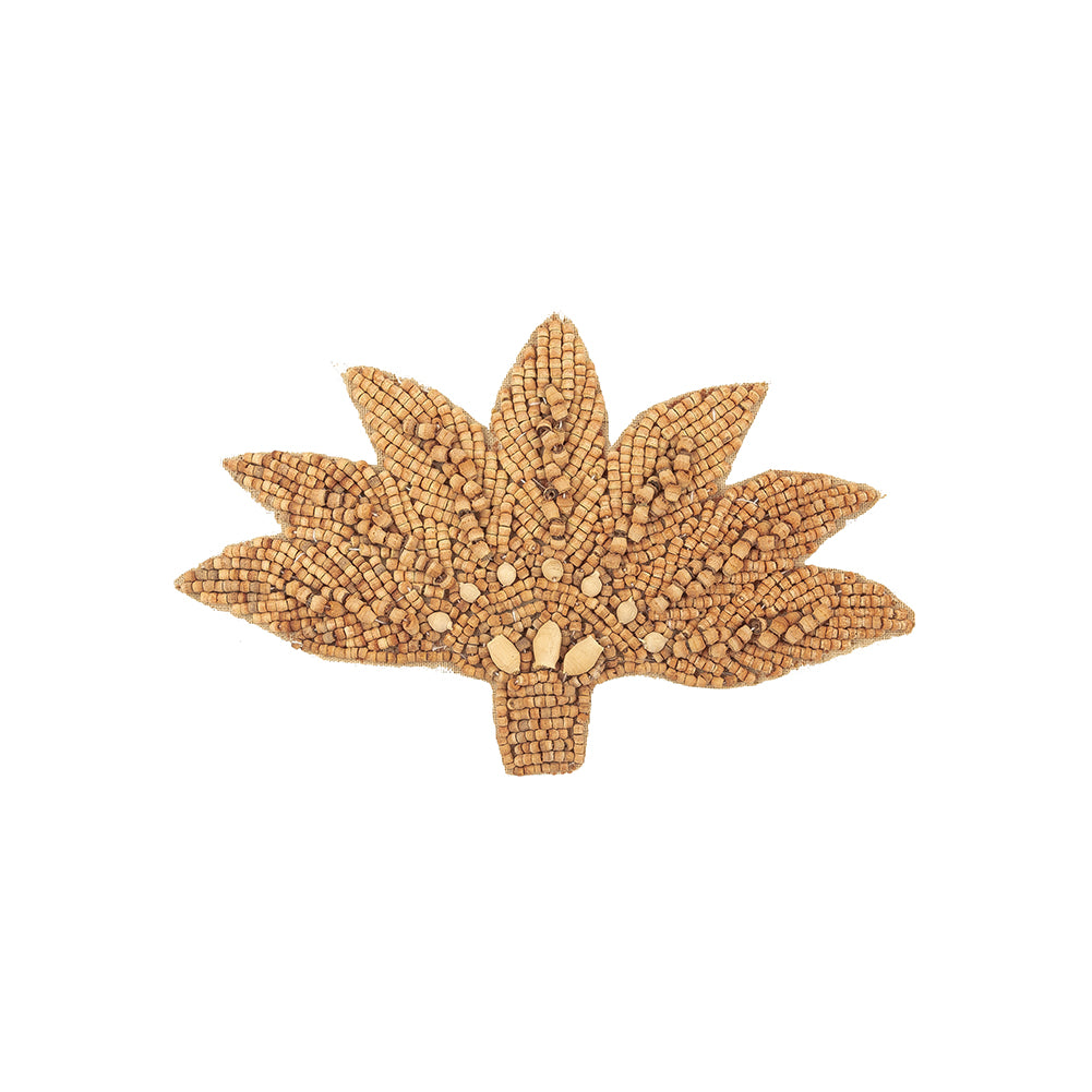 Vintage Light and Natural Wood Beaded Abstracted Feather Bouquet Applique - 3.5" x 5.625"