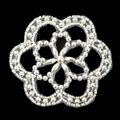 Vintage Iridescent White and Pearl Beaded Floral Applique - 3" Detail