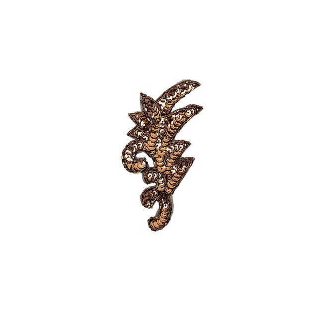 Vintage Bronze Sequins and Iridescent Chop Beaded Leaf Applique - 3.75" x 1.75"
