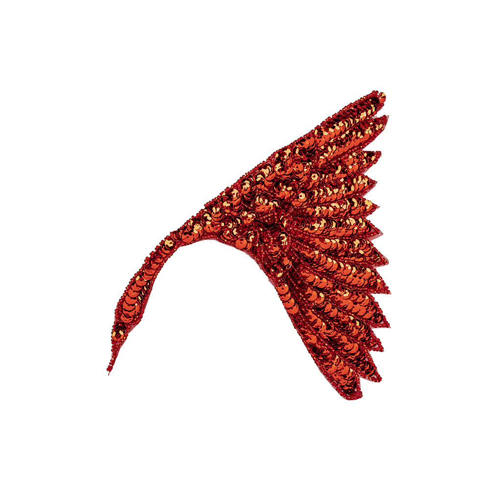 Vintage Fancy Red Sequins and Beaded Fan Applique - 6.25" x 7.5"