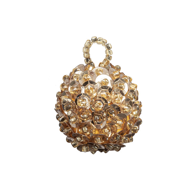 Vintage Pale Gold Sequins and Gold-Lined Seed Beaded Tassel Applique - 1"