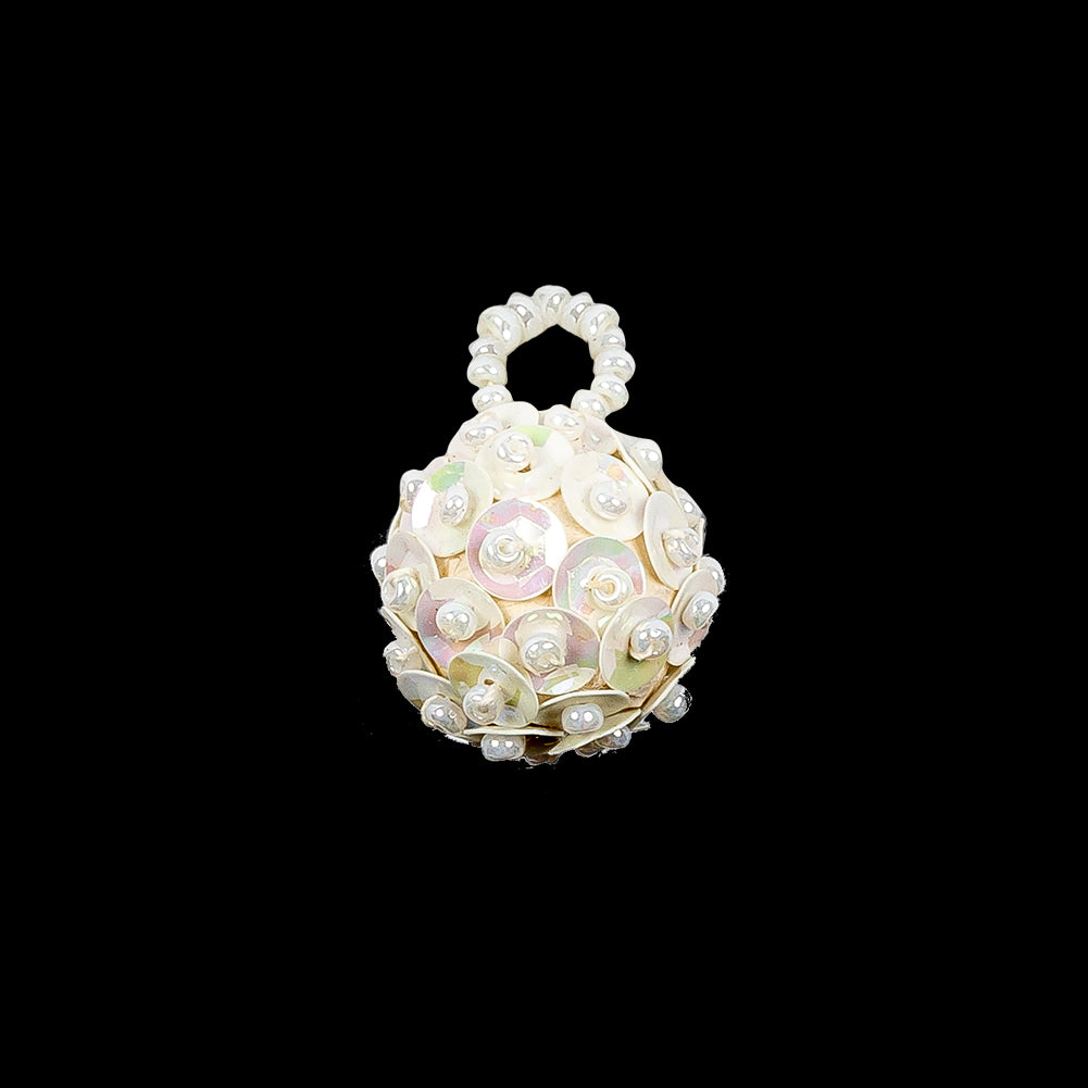 Vintage AB Sequins and Opal Seed Beaded Tassel Applique - 0.625"