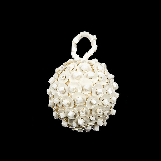 Vintage White Iris Sequins and White Chop Beaded Tassel Applique - 1"
