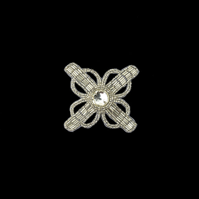Vintage Crystal and Silver-lined Beaded Abstract Applique - 3.75"