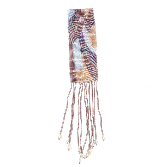 Vintage Pastel Multi Bugle Beaded Fringe Abstract Applique - 11.5" x 2.125"