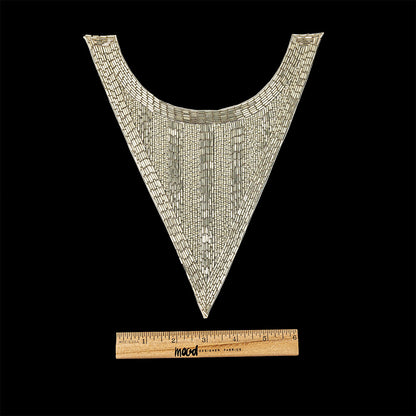 Vintage Silver-lined Chop and Bugle Beaded Triangular Collar Applique - 10" x 8.625" Full