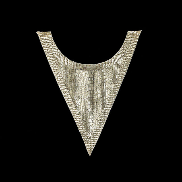 Vintage Silver-lined Chop and Bugle Beaded Triangular Collar Applique - 10" x 8.625"