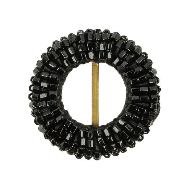 Vintage Jet Beaded Circular Slider with Brass Bar - 1.125"
