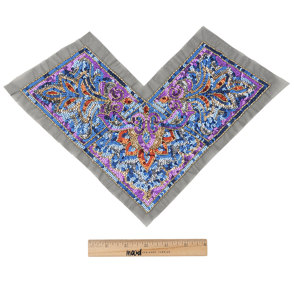 Vintage Lavish Blue, Purple and Red Sequins Classical Nature-like Applique - 8.625" x 12.75" Full