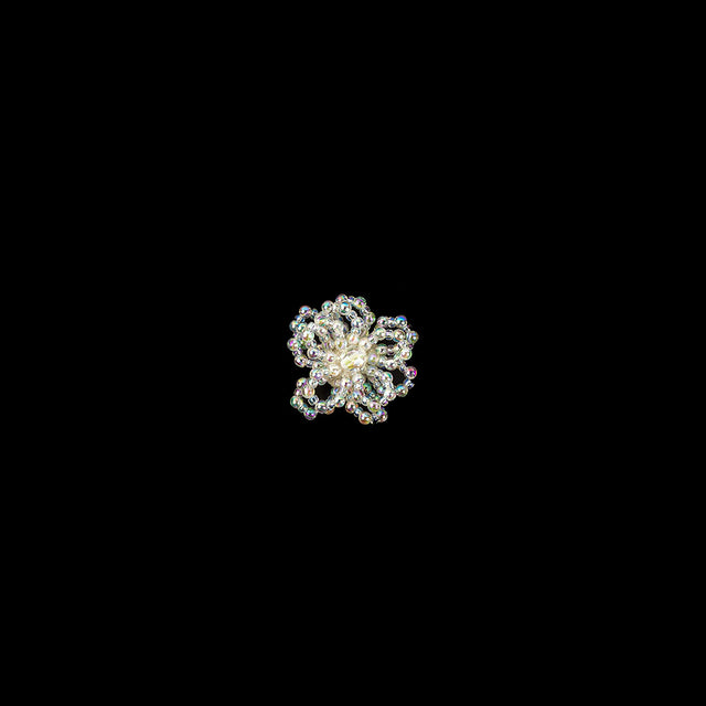 Vintage White Iris Iridescent Beaded Floral Applique - 1.75"