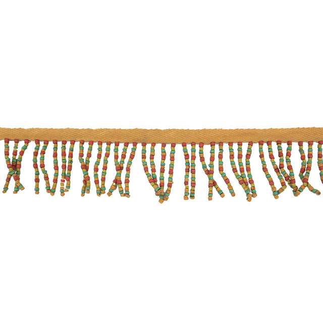 Vintage Tan and Multicolor Wood Beaded Fringe Trim - 2.25"