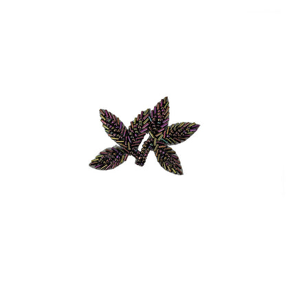 Vintage Purple Iris Bugle and Seed Beaded Foliage Applique - 2.25" x 3.25"