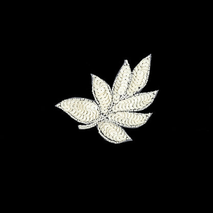 Vintage Off-White Sequins and White-lined Beaded Leaf Applique - 4" X 3"