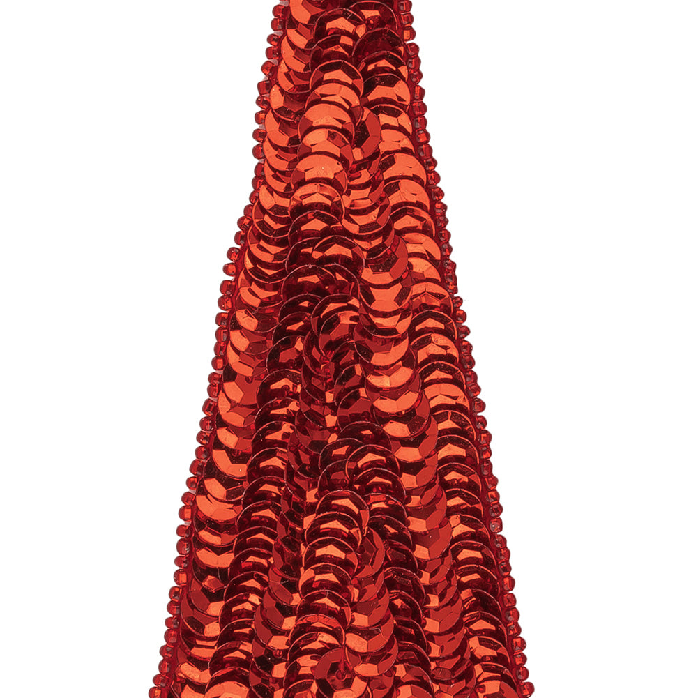 Vintage Ruby Red Sequins and Beads Triangle Applique - 4.875" x 1.875" Detail