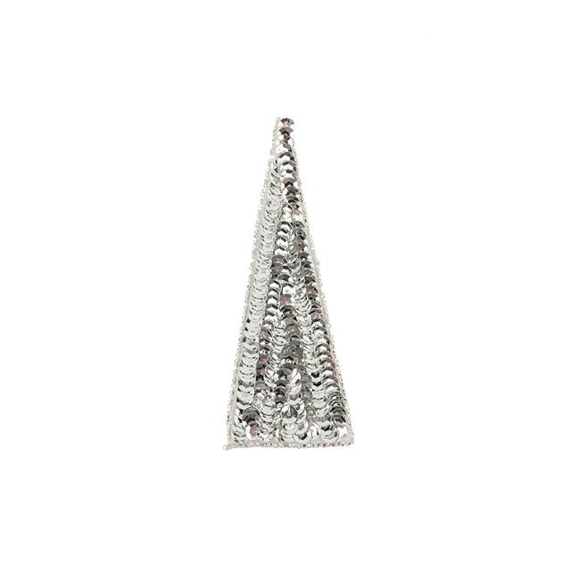 Vintage Disco Ball Silver Sequins and Beads Triangle Applique - 4.875" x 1.875"