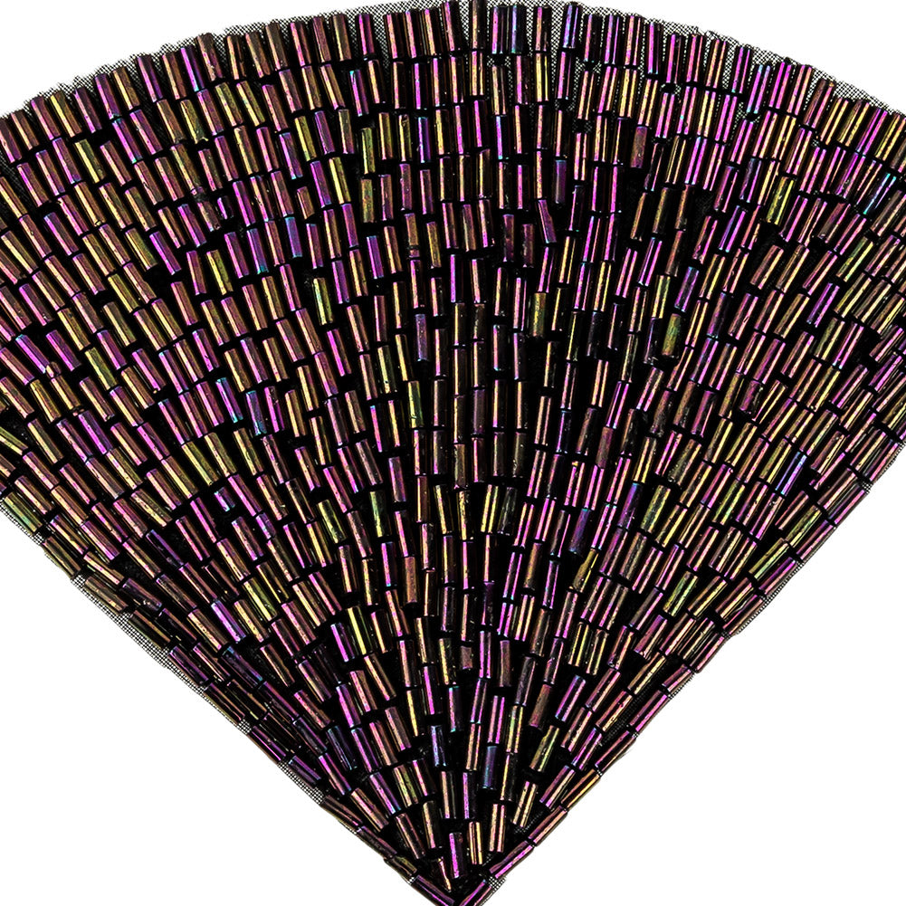 Vintage Purple Iris Beaded Fan Applique - 3.5" x 5" Detail