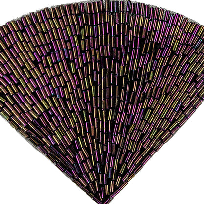 Vintage Purple Iris Beaded Fan Applique - 3.5" x 5" Detail