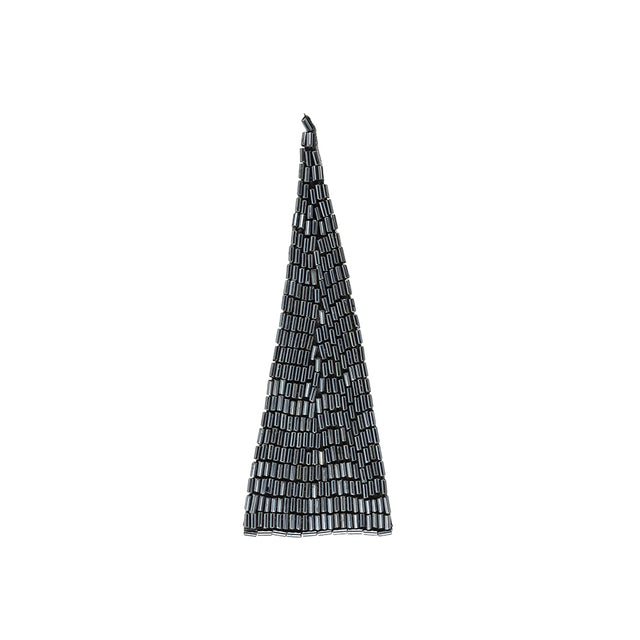 Vintage Gunmetal Bugle Beaded Triangle Applique - 5" x 1.875"