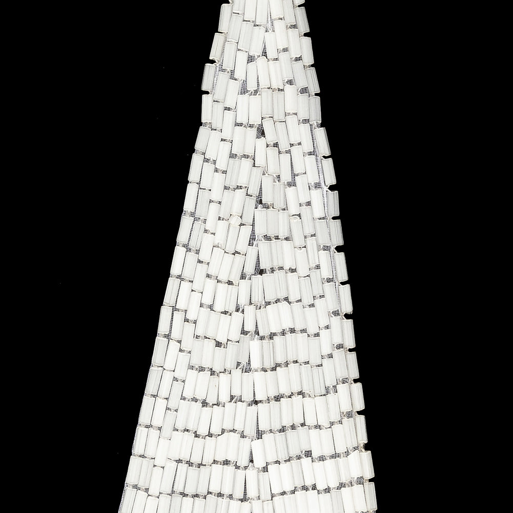 Vintage Satin White Bugle Beaded Triangle Applique - 5" x 1.875" Detail