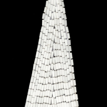 Vintage Satin White Bugle Beaded Triangle Applique - 5" x 1.875" Detail