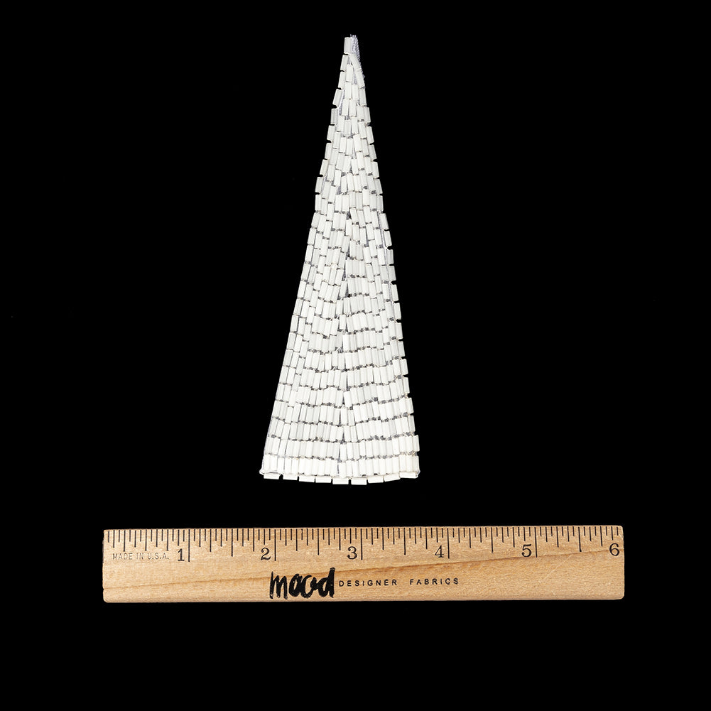 Vintage Satin White Bugle Beaded Triangle Applique - 5" x 1.875" Full