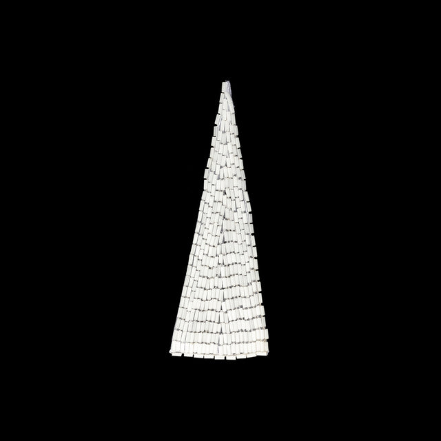Vintage Satin White Bugle Beaded Triangle Applique - 5" x 1.875"