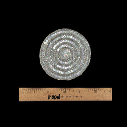 Vintage White Iris Sequins and Silver Lined Seed Beaded Concentric Circles Applique - 3.375" Full