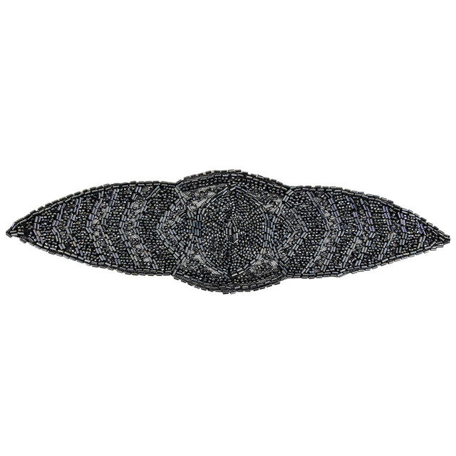 Vintage Gunmetal Bugle and Seed Beaded Abstract Mesh-Backed Applique - 13.25" x 4"