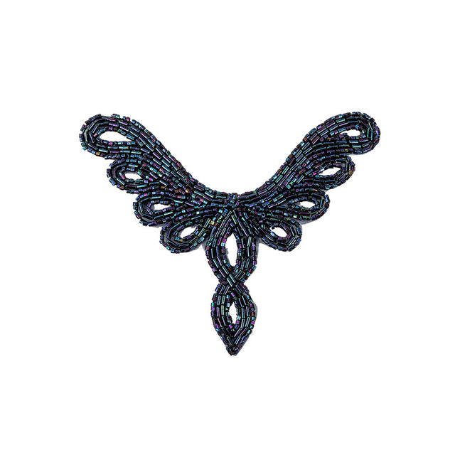 Vintage Blue Iris Bugle and Chop Beaded Abstract Applique - 4.25" x 5.5"