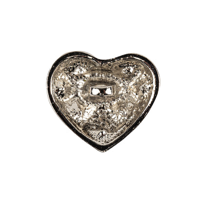 Vintage Swarovski Crystal Rhinestones and Silver Metal Faux Basket Weave Shank Back Heart-Shaped Button - 36L/23mm Detail