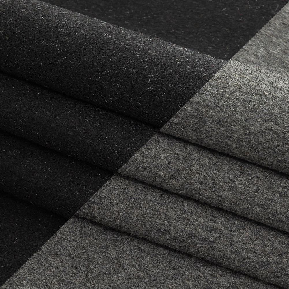 Black and Heathered Granite Gray Double-Faced Wool and Cashmere Double Cloth Folded
