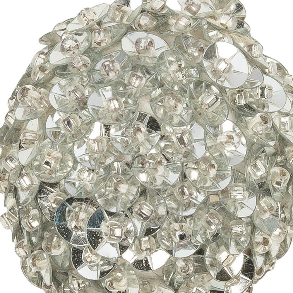 Vintage Silver Sequins and Silver-Lined Seed Beaded Tassel Applique - 1.25" Detail