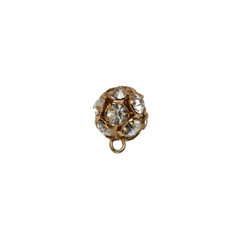 Vintage Crystal Rhinestones and Gold Metal Shank Back Ball Button - 17L/10.5mm Folded