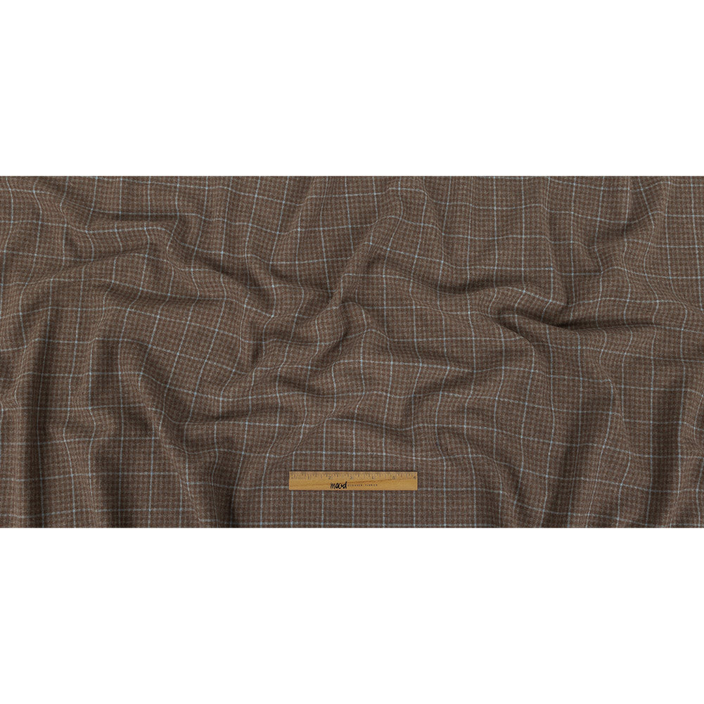 Italian Beige and Blue Plaid Super 100 Wool and Cashmere Suiting Full