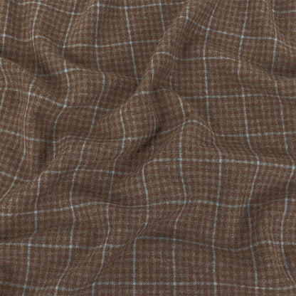 Italian Beige and Blue Plaid Super 100 Wool and Cashmere Suiting