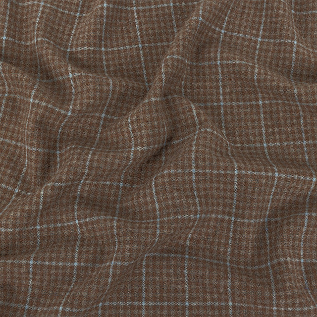 Italian Beige and Blue Plaid Super 100 Wool and Cashmere Suiting