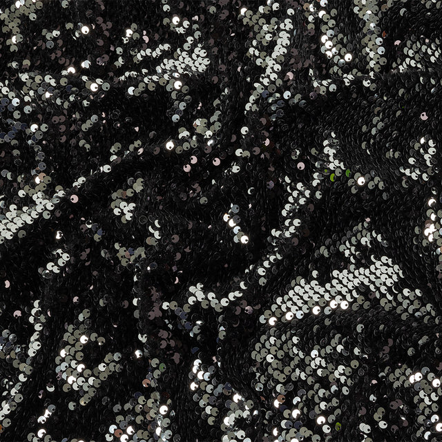 Milly Italian Black and Reflective Silver Paillette Sequins on Black Stretch Velour