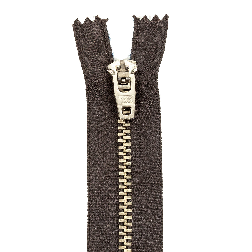 YKK Chocolate Torte Metal Closed Bottom Zipper with Silver Teeth - 5" Detail