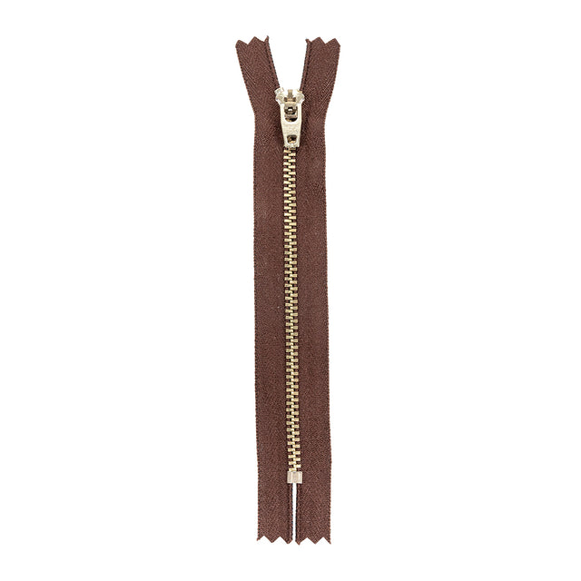 YKK Brown Metal Closed Bottom Zipper with Silver Teeth - 5.5"