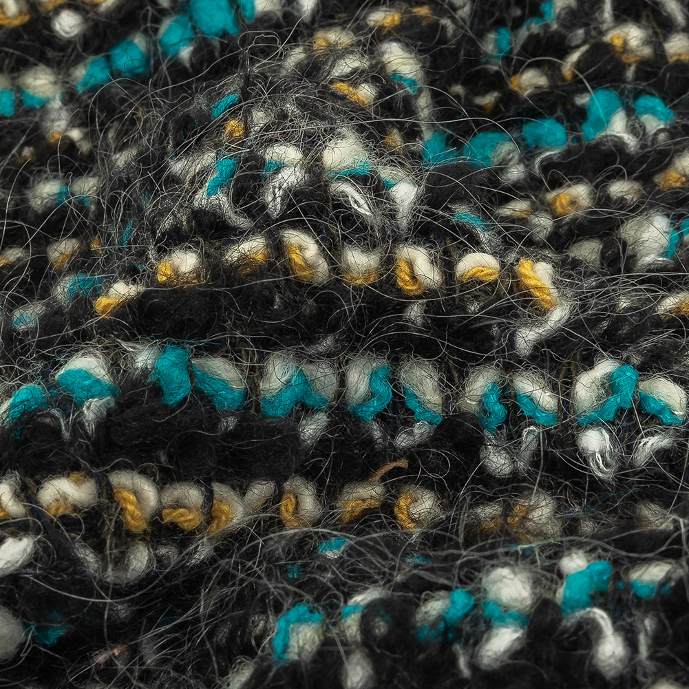 Navy, Aqua and Yellow Striped Chunky Wool Knit Detail