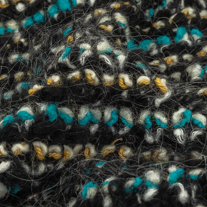 Navy, Aqua and Yellow Striped Chunky Wool Knit Detail