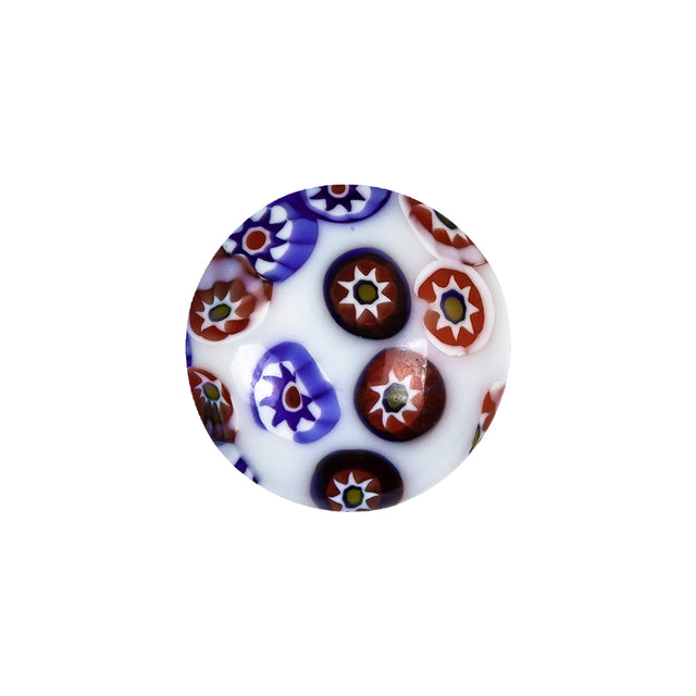Vintage White, Red and Blue Mosaic Domed Shank Back Glass Button - 32L/20mm