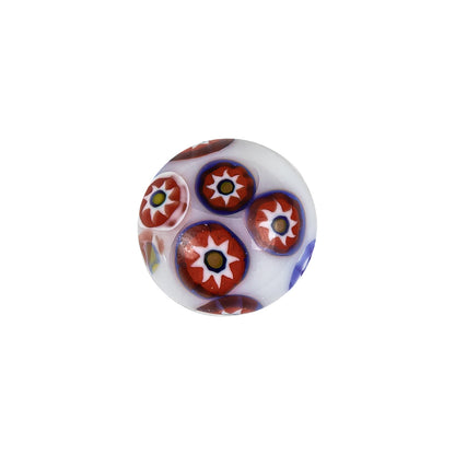 Vintage White, Red and Blue Mosaic Domed Shank Back Glass Button - 24L/15mm