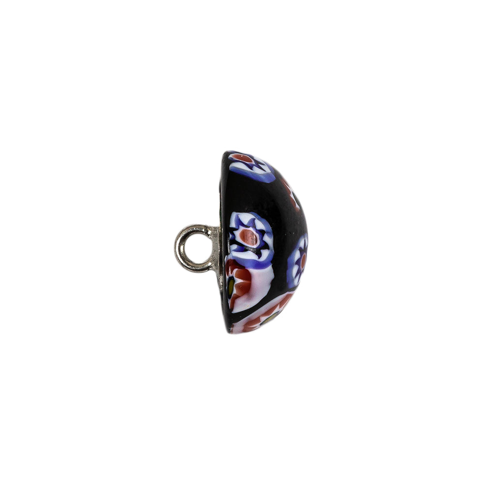 Vintage Black, Red and Blue Mosaic Domed Shank Back Glass Button - 24L/15mm Folded