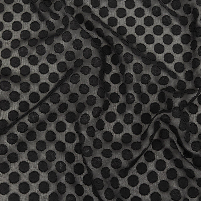 Famous Australian Designer Black Polyester Chiffon with Burnout Polka Dots