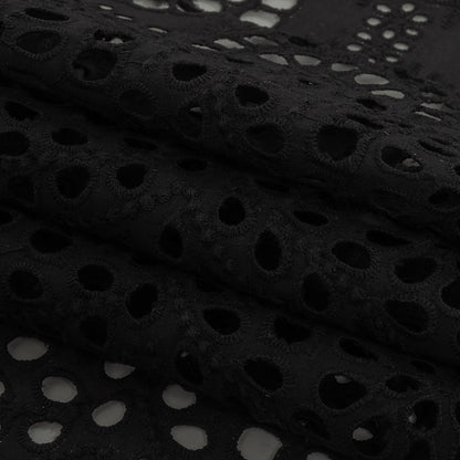Famous Australian Designer Black Scalloped Embroidered Cotton Eyelet with Scalloped Edges Folded