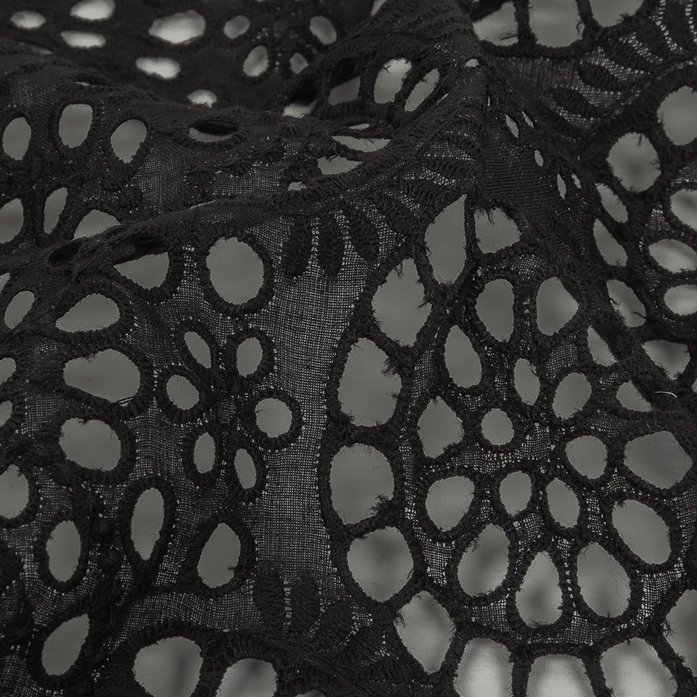 Famous Australian Designer Black Scalloped Embroidered Cotton Eyelet with Scalloped Edges Detail