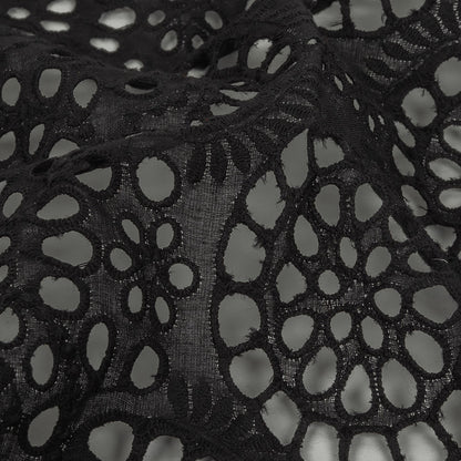 Famous Australian Designer Black Scalloped Embroidered Cotton Eyelet with Scalloped Edges Detail