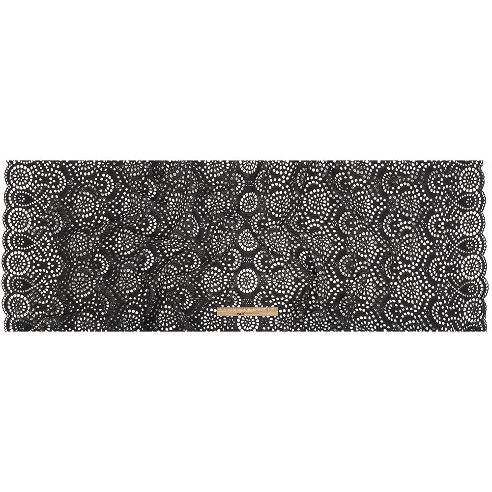 Famous Australian Designer Black Scalloped Embroidered Cotton Eyelet with Scalloped Edges Full